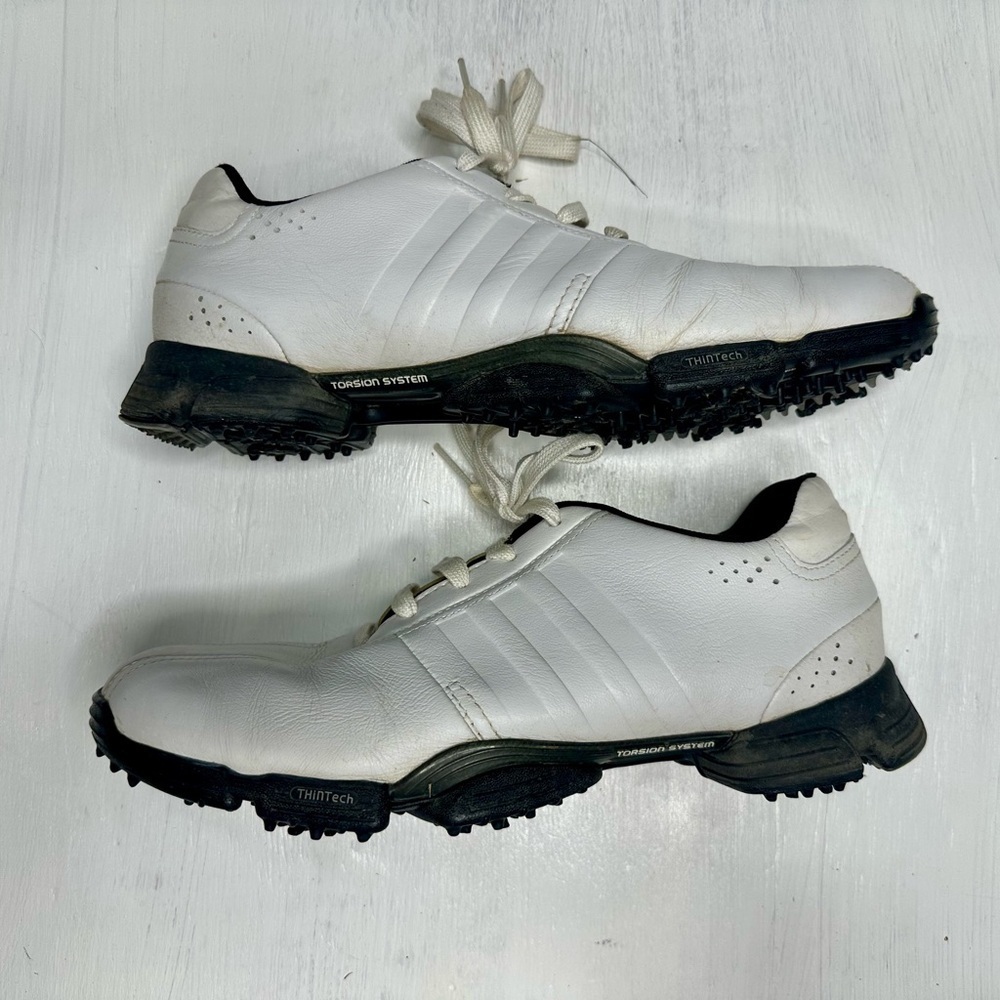Adidas Greenstar Golf Shoes Men’s 9 – White Leather – Torsion System - Picture 4 of 9
